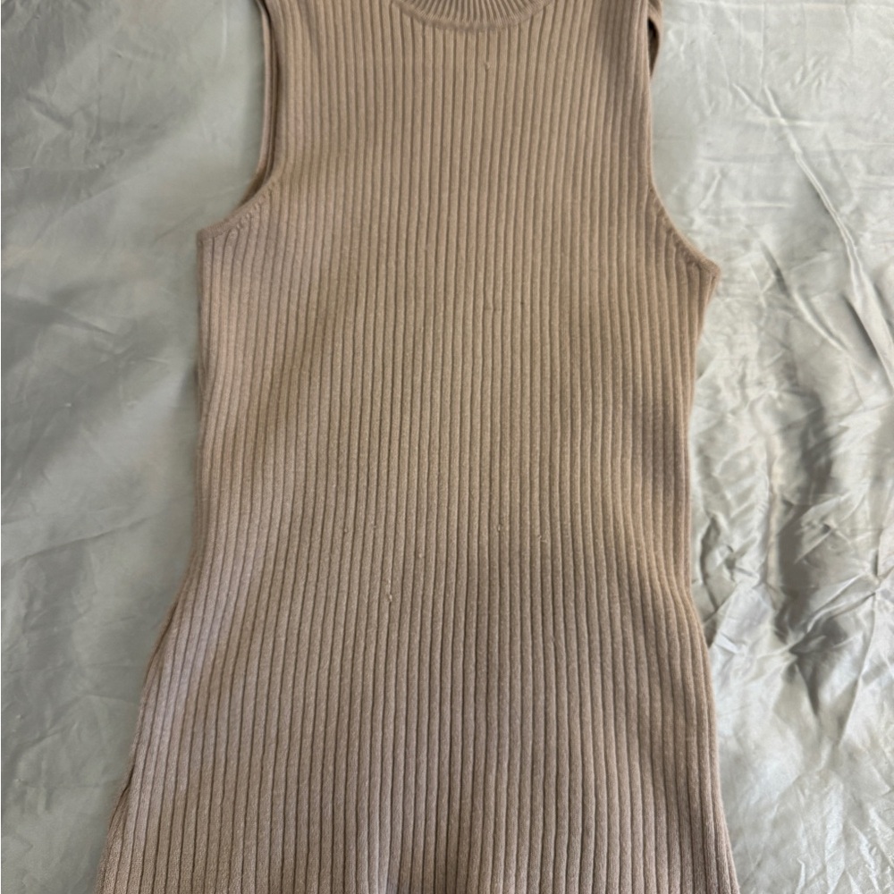 Sleeveless Ribbed Knit Top in Taupe